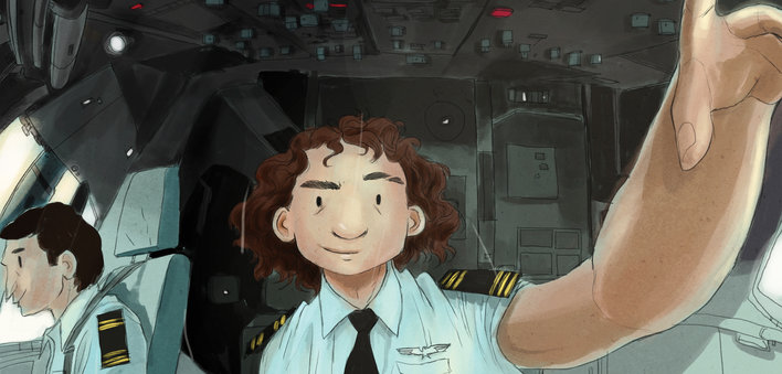 A male and a female pilot in the cockpit