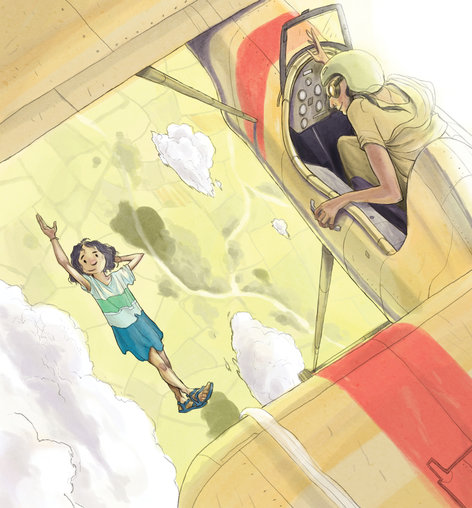 A girl watching a pilot fly