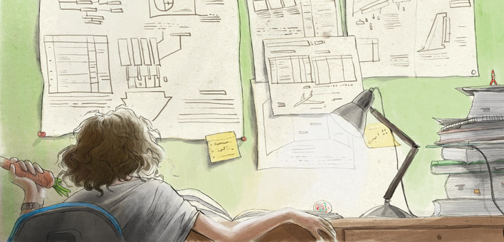 A girl studying at her desk