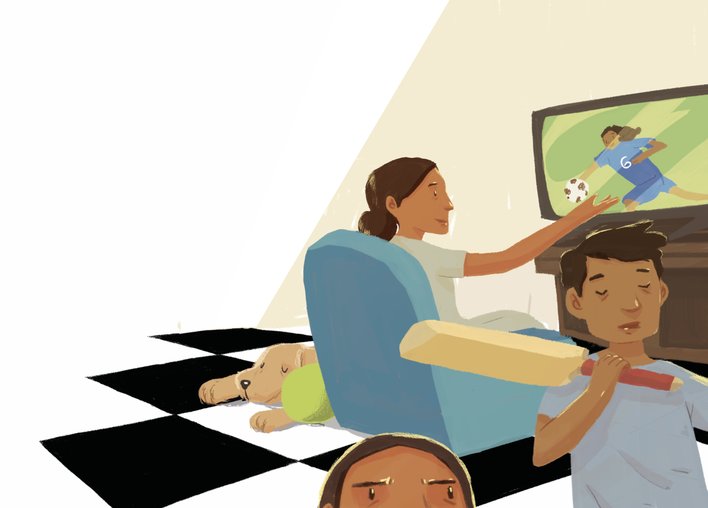 A lady watching television at home
