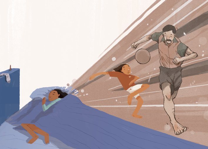 A girl dreaming abut football