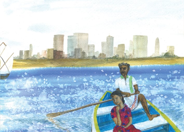 A man and girl in a boat