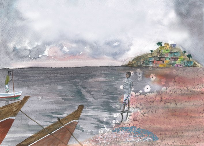 Men at the shoreline