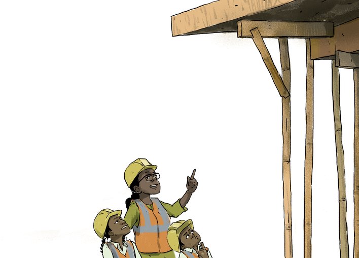 the architect showing the children the roof