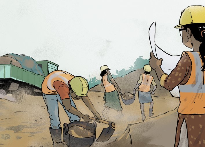 the people working on the construction site