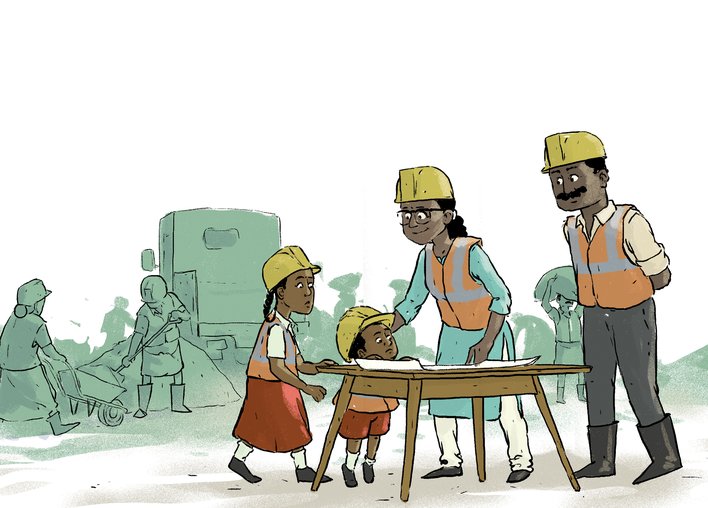the children meeting the architect