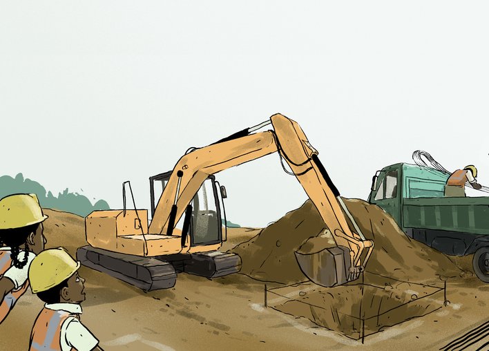 the children seeing the excavator