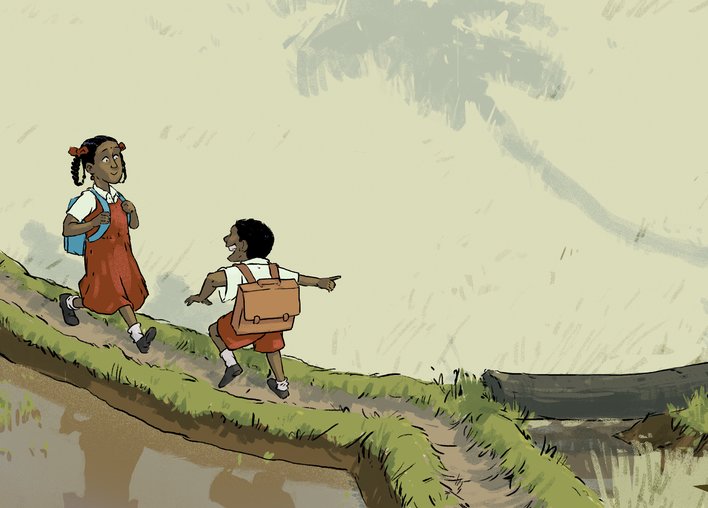 children walking back from school