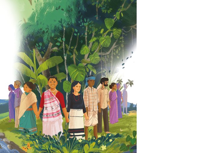 Archana Soreng and other people holding hands