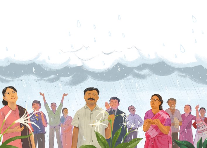 People rejoicing the arrival of rain