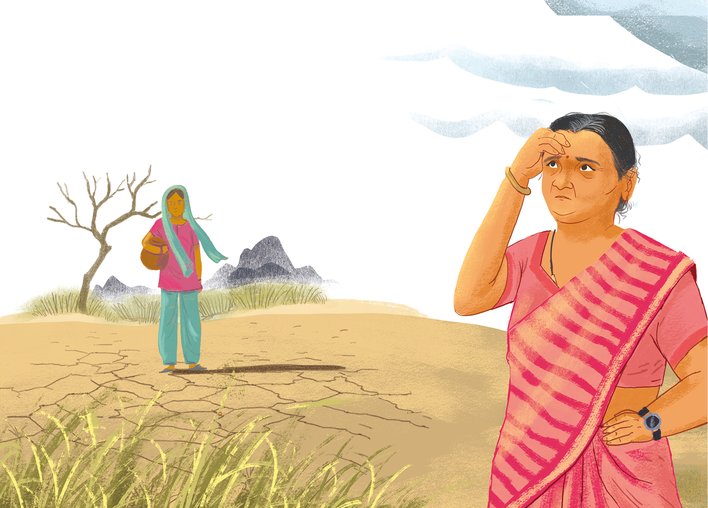 Ashwini Kulkarni and a lady waiting for rain in a drought land