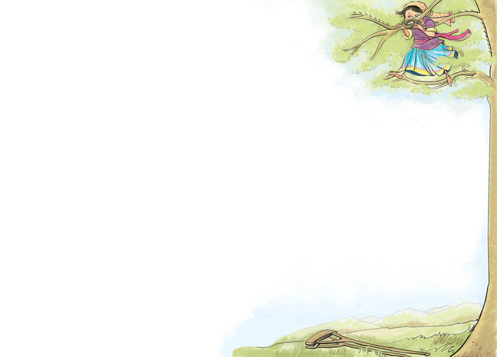 A girl standing on a tree branch with a firm grip
