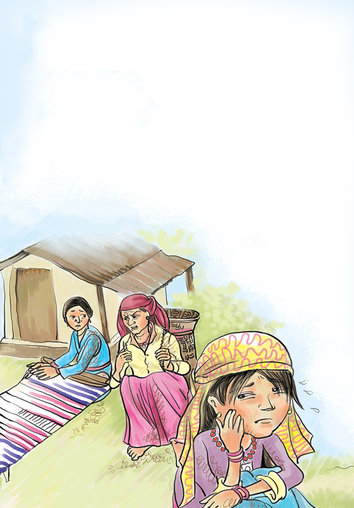 A girl crying with an angry old woman in the background with another woman