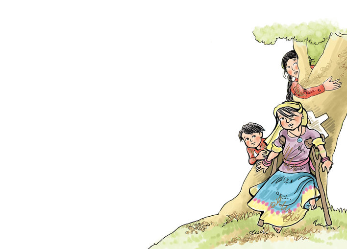 Children hugging a tree protectively