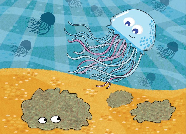 Jellyfish and trichoplax under the sea