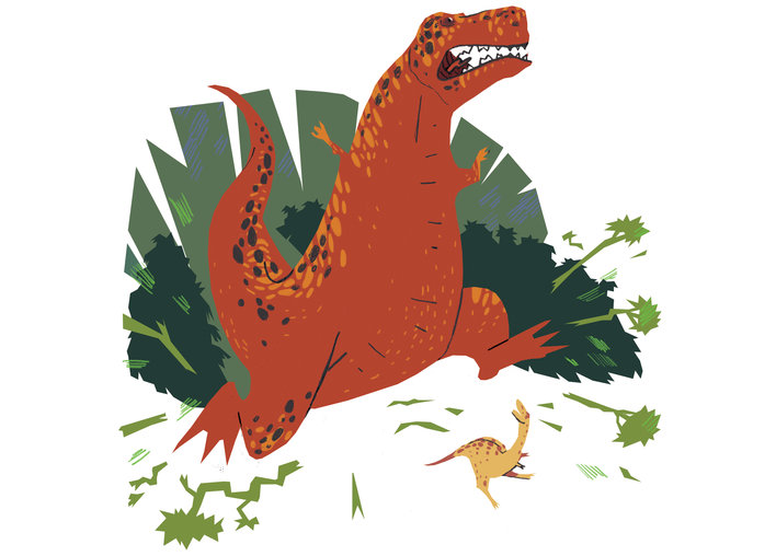 Dinosaurs in the forest creating havoc