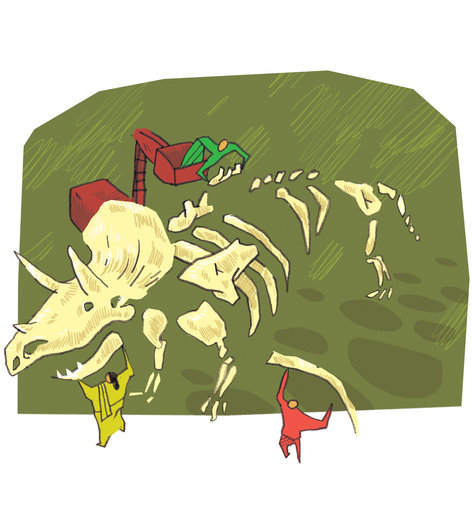 People collecting bones in the forest