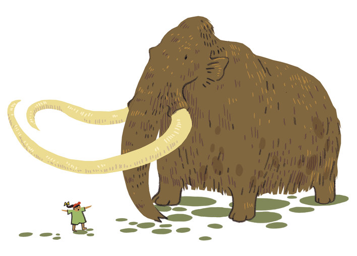 Woolly mammoth and a girl