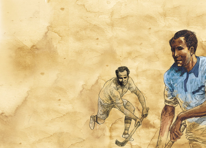 Two men playing hockey