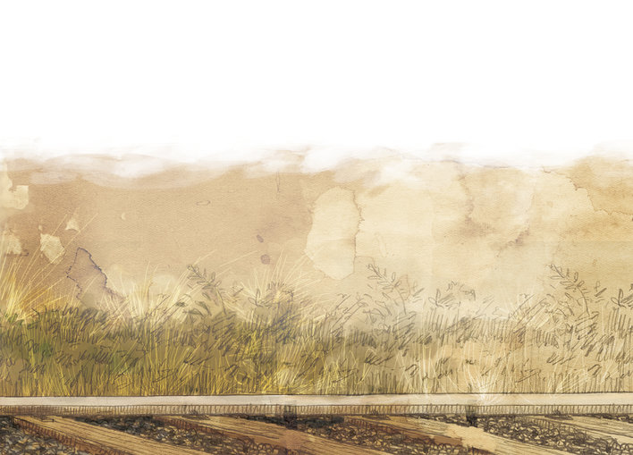 A railway track in a dusty background