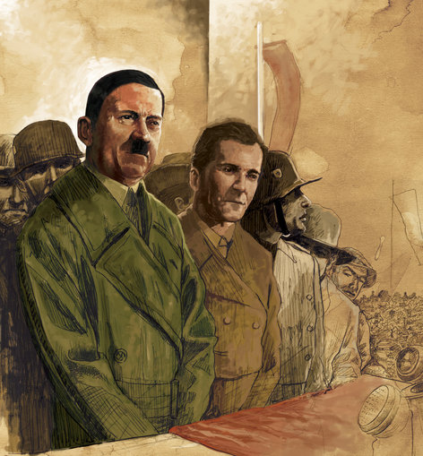 Hitler standing with his military staff