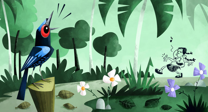 Malabar whistling thrush and girl whistling