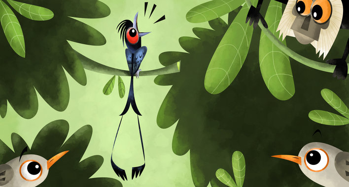 Racket tailed drongo singing and other animals and birds listening