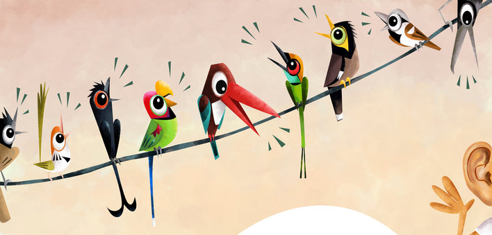 Flock of birds on a wire