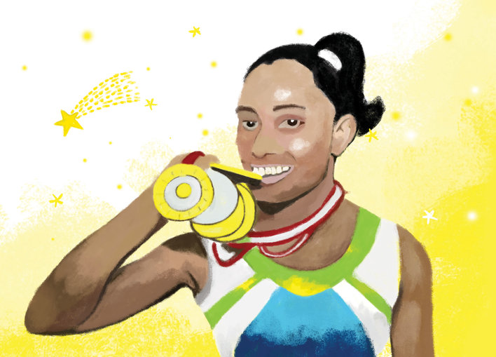 A girl wearing medals