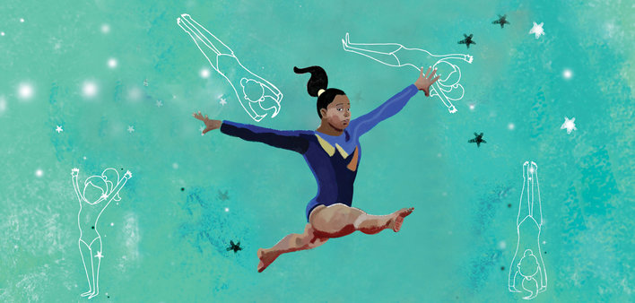 A girl doing a split in the air