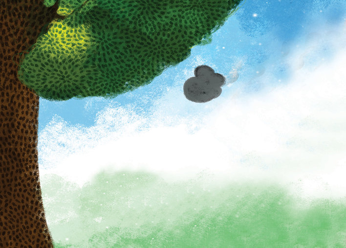 A tree and a puff of smoke