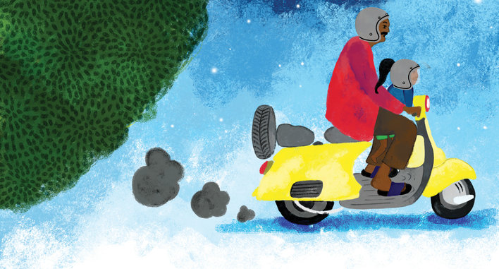 Man and girl on a two-wheeler