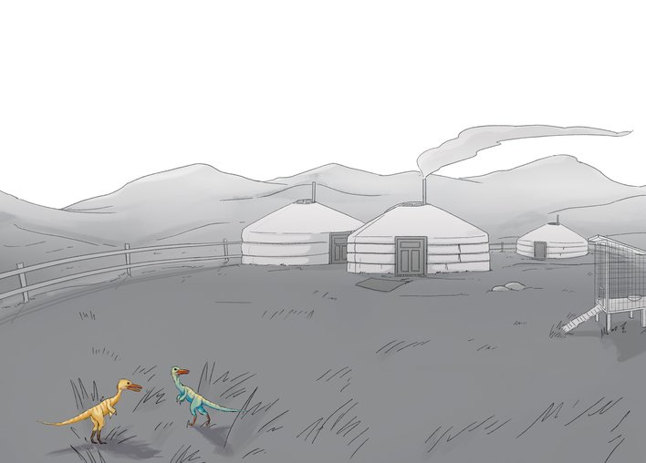 Shuvuuia dinosaur in the field