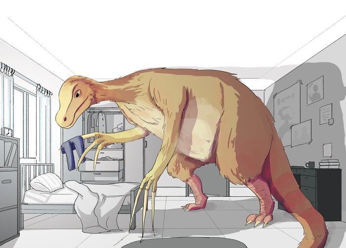 Therizinosaurus dinosaur in the room