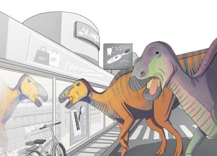 Hardosaur dinosaur showing it's teeth