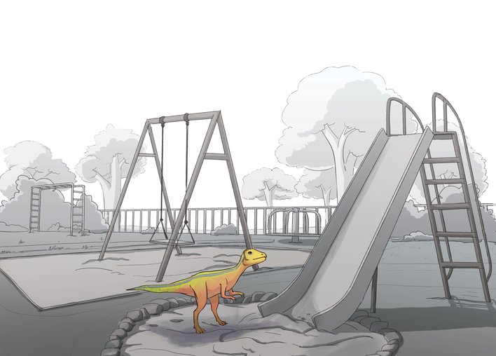 Micropachycephalosaurus dinosaur in the park