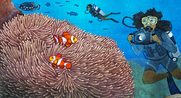 Clownfish guard their sea anemone home