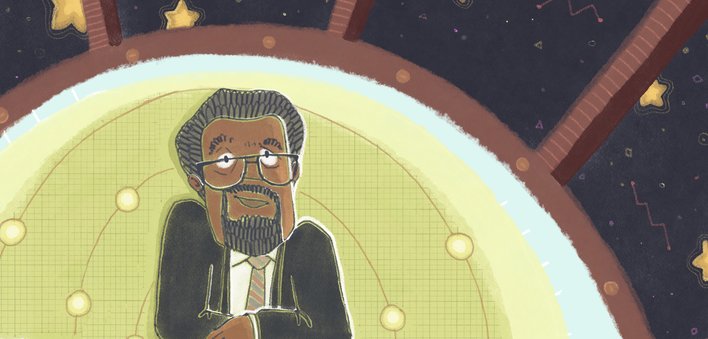A man with a beard and spectacles looking at the sky