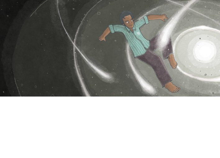 A man floating in space