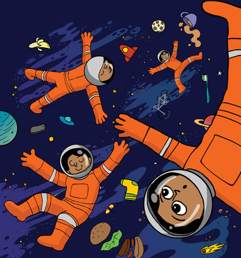 Astronauts floating in space