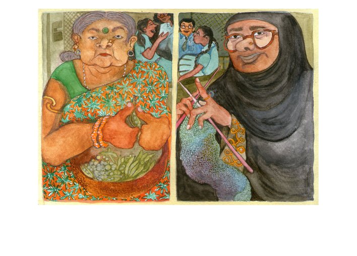two ladies in a train compartment