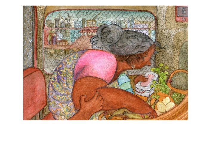 A lady opening her bag filled with food