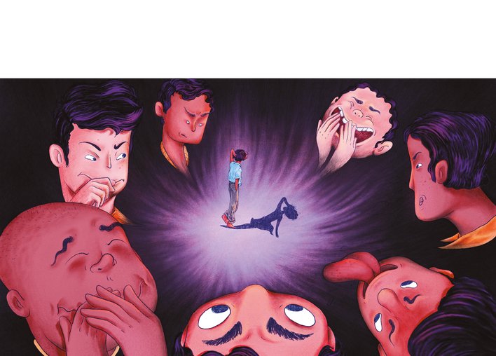 A group of boys heckle someone