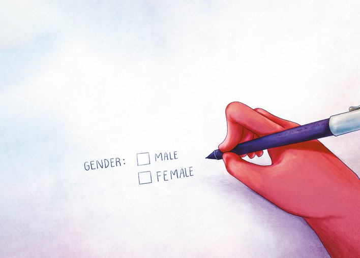 A form with two boxes for gender