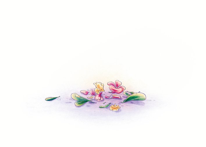 Flowers and petals scattered on the floor