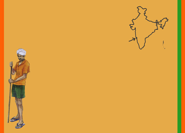Map of India highlighting Goa, and a man with a tool in the corner