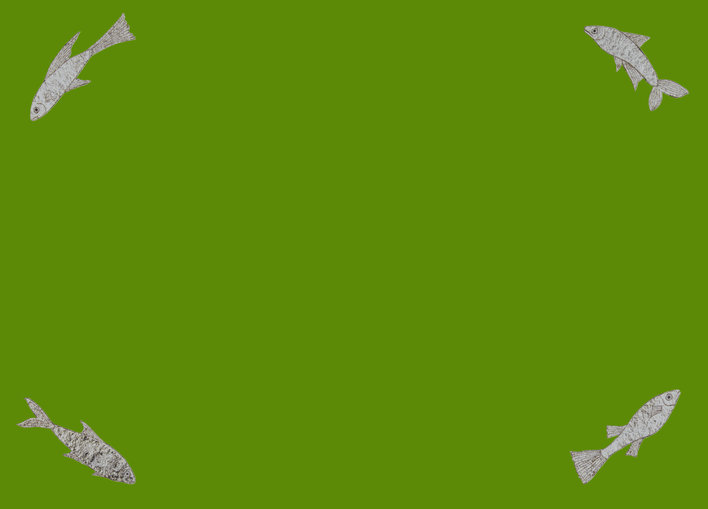 Green background with fishes swimming in the corners