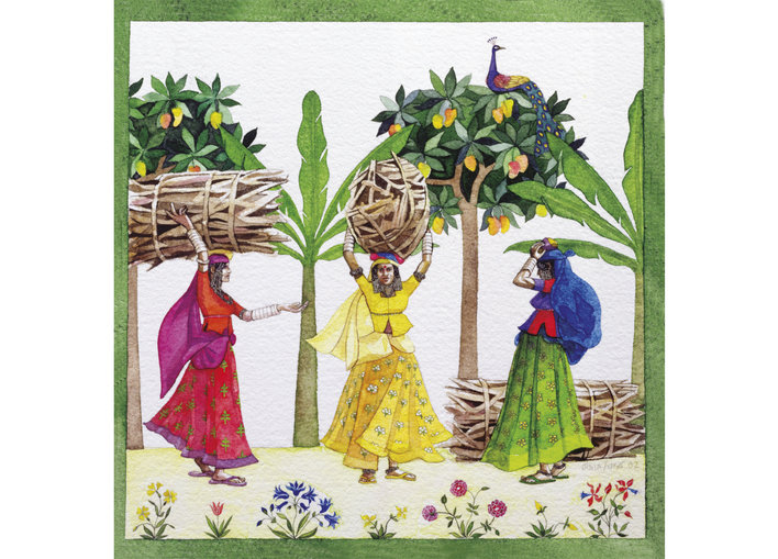 Women carrying firewood in bundles over their heads