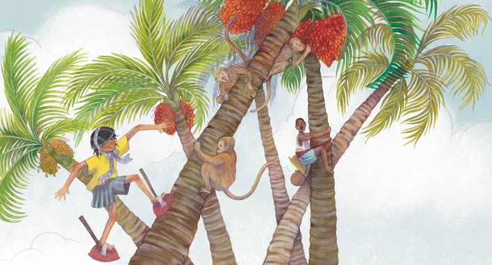 A girl climbing a betelnut tree