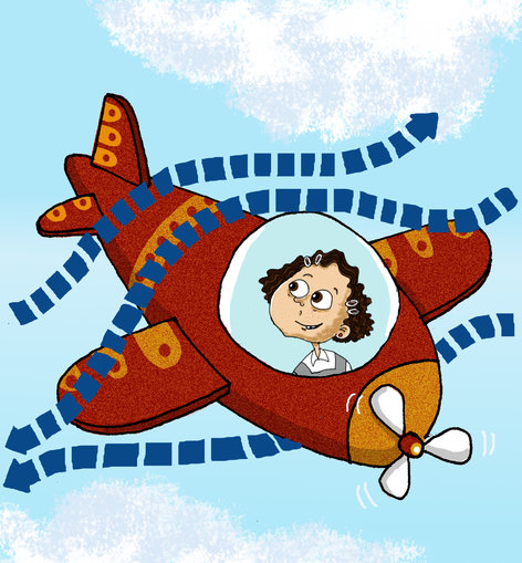 Girl flying in a plane